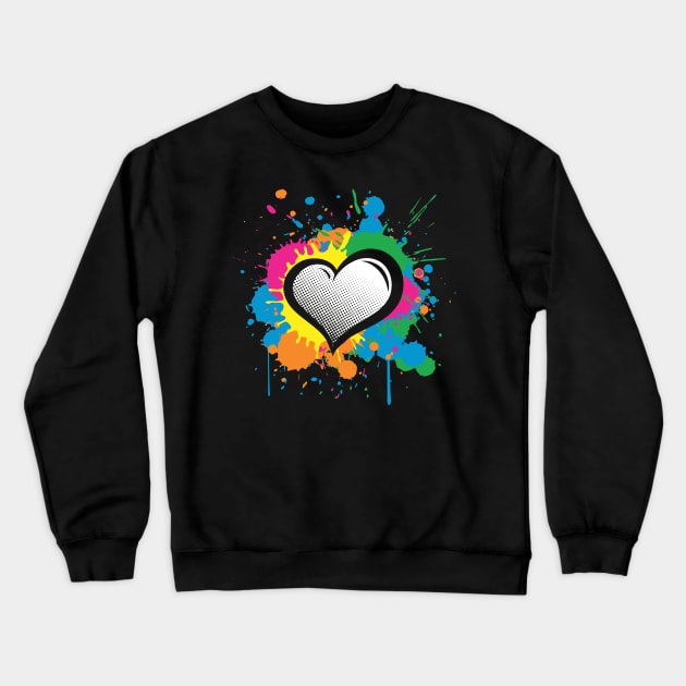 Love Heart Multi Color Paint Splash Splatter Crewneck Sweatshirt by fizzyllama